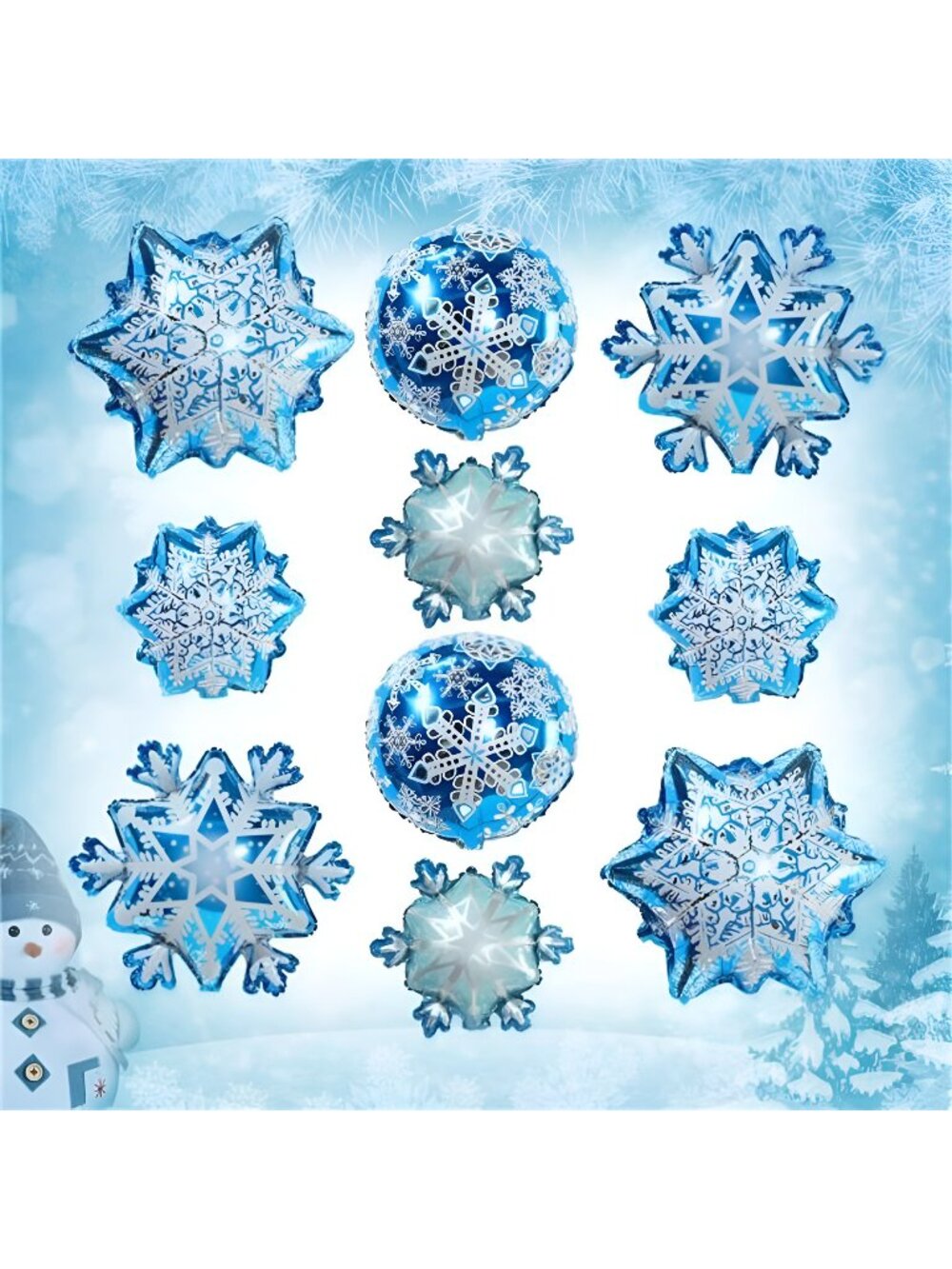 10 Pieces Large and Small Snowflake Balloons Snowflake Aluminum Foil